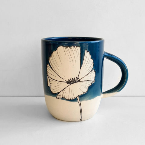 Mug bleu fleur jgceramic