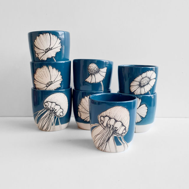 Grand Mug Bleu Tonic Fleur - JG Ceramic - Jessica Giraudi Céramiste
